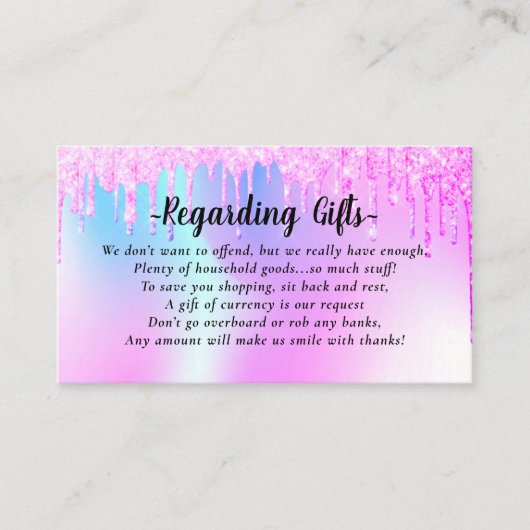 グリッタードリップスハネムーンファンドブライダルシャワー結婚ズ エンクロージャーカード (正面)