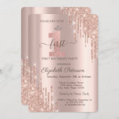 グリッタードリップスバラ金ゴールドシルバーティアラ1st誕生日 招待状 (正面/裏面)