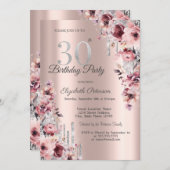 グリッタードリップスバラ金ゴールドピンクフローラ30th誕生日 招待状 (正面/裏面)