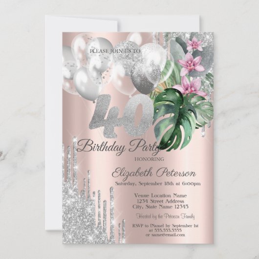 グリッタードリップスバルーン熱帯花40位 招待状 (正面)