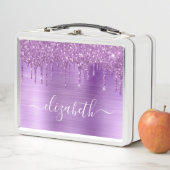 グリッタードリップスパープルパーソナライズされた メタルランチボックス (インサイチュ)