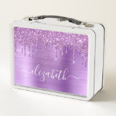 グリッタードリップスパープルパーソナライズされた メタルランチボックス (裏面)