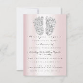 グリッタードリップスピンクグレーベビーガールシャワー足 招待状 (正面)