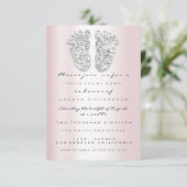 グリッタードリップスピンクグレーベビーガールシャワー足 招待状 (スタンド正面)