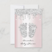 グリッタードリップスピンクグレーベビーガールシャワー足 招待状 (裏面)