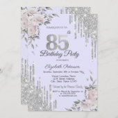 グリッタードリップスフラワーズラバンダー85誕生日 招待状 (正面/裏面)