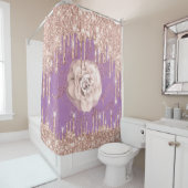 グリッタードリップスフラワーダイヤモンドバラスパークパープル シャワーカーテン (インサイチュ)