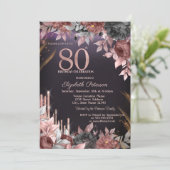 グリッタードリップスフローラダークパープル80誕生日 招待状 (スタンド正面)