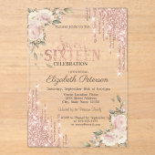 グリッタードリップスフローラバラ金ゴールドフローラスウィート16 アクリル招待状 (正面)