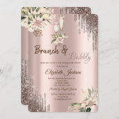グリッタードリップスフローラワイングラスブライダルシャワー 招待状 (正面/裏面)