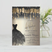 グリッタードリップスブラックドレス50th素晴らしい誕生日 招待状 (スタンド正面)