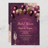 グリッタードリップスブルゴーニュバルーンブライダルシャワー 招待状 (正面/裏面)