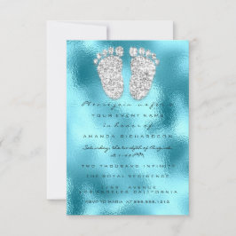 グリッタードリップスブルーグレー男の赤ちゃんシャワー足 招待状