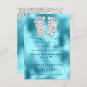 グリッタードリップスブルーグレー男の赤ちゃんシャワー足 招待状 (正面/裏面)