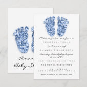 グリッタードリップスブルーベビーガールボーイシャワー足 招待状 (正面/裏面)