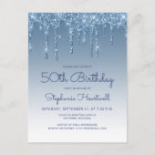 グリッタードリップスブルー50thバースデーパーティーへの招待 ポストカード (正面)
