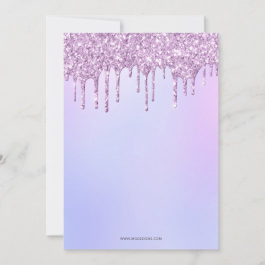 グリッタードリップスホログラフパープルスウィート16誕生日 招待状 (裏面)