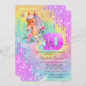 グリッタードリップスポニー絞り染め10誕生日 招待状 (正面/裏面)