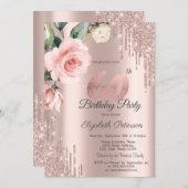 グリッタードリップス水彩バラ60誕生日 招待状 (正面/裏面)