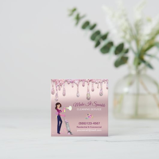 グリッタードリップス漫画メイドクリーニングサービス スクエア名刺 (スタンド正面)