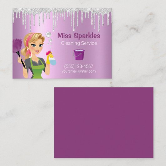 グリッタードリップス漫画メイドハウスクリーニングサービス 名刺 (正面/裏面)