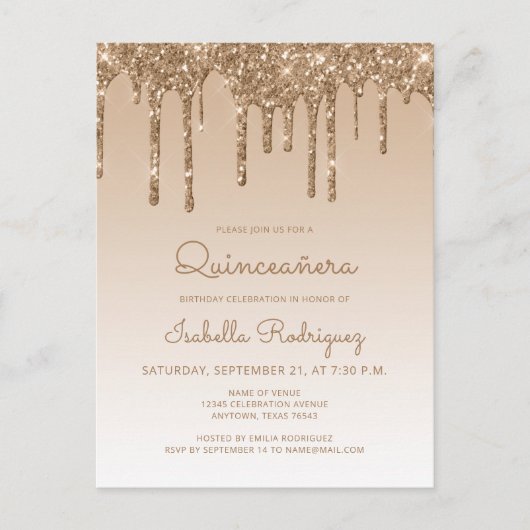 グリッタードリップス金ゴールドキンセアニラパーティー ポストカード (正面)