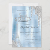 グリッタードリップス、エッフェルタワーブルーメタリックスイート16 招待状 (正面)