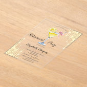 グリッタードリップス、カクテル、金ゴールド退職 アクリル招待状 (レイダウン)