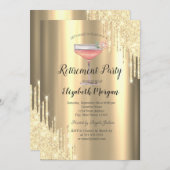 グリッタードリップス、カクテル、金ゴールド退職 招待状 (正面/裏面)