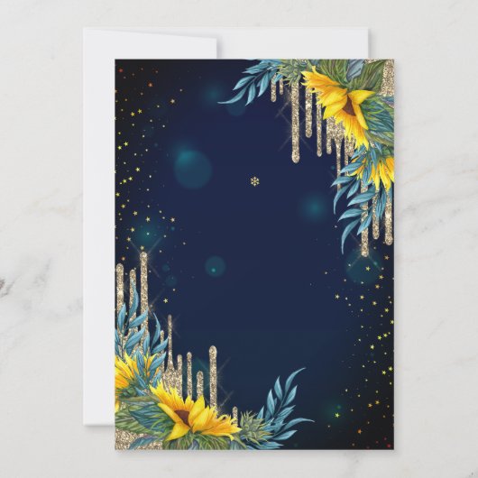 グリッタードリップス、ドレス、ひまわりブルーキンセアニェラ 招待状 (裏面)