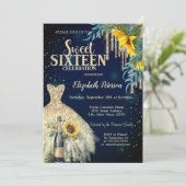 グリッタードリップス、ドレス、ひまわりブルースウィート16 招待状 (スタンド正面)