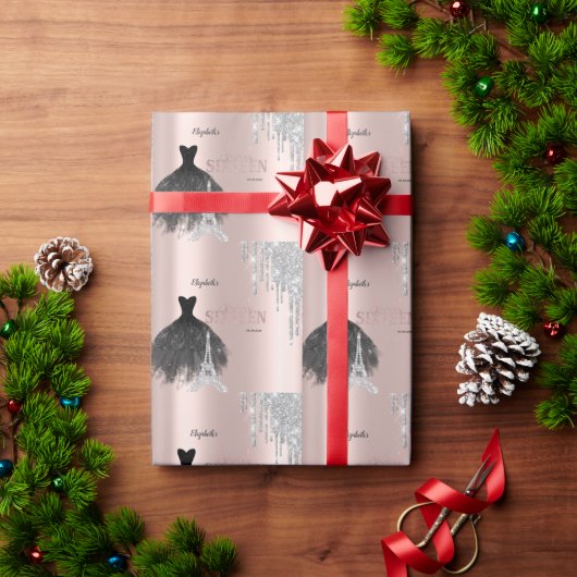 グリッタードリップス,ドレス,エッフェルタワースウィート16 ラッピングペーパー (クリスマスギフト)