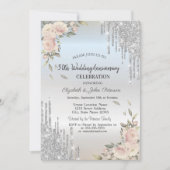 グリッタードリップス、フラワーズシルバー結婚ズ・アニバーサリー 招待状 (正面)