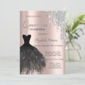 グリッタードリップス、ブラックドレスバラ金ゴールド15th誕生日 招待状 (スタンド正面)