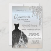 グリッタードリップス、ブラックドレス、エッフェルキンセアニラ 招待状 (正面)