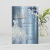 グリッタードリップス、ブルードレスフラワーメタリックスイート16 招待状 (スタンド正面)
