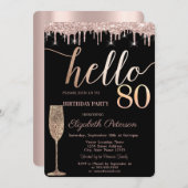 グリッタードリップス、ワイングラス80th誕生日パーティー 招待状 (正面/裏面)