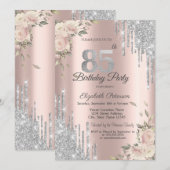 グリッタードリップス、花バラ金ゴールド85誕生日 招待状 (正面/裏面)