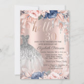 グリッタードリップドレスブルーフラワーズ30歳の誕生日 招待状 (正面)