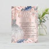 グリッタードリップドレスブルーフラワーズ30歳の誕生日 招待状 (スタンド正面)