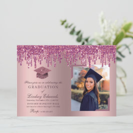 グリッタードリップバラピンク卒業写真 招待状