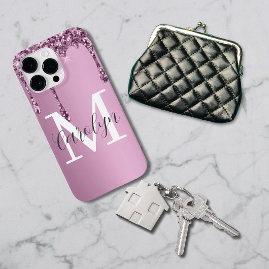 グリッタードリップバラ赤面ガーリーピンクモノグラム名 Case-Mate iPhoneケース