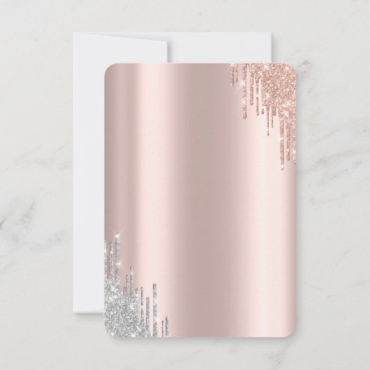 グリッタードリップバラ金ゴールドドレススウィート16 RSVP 招待状 (裏面)