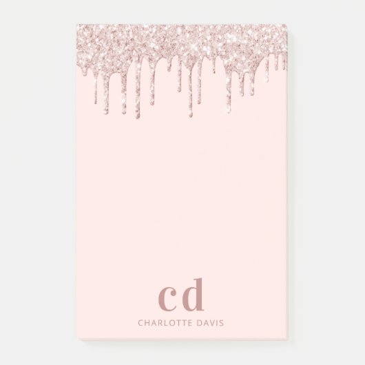 グリッタードリップバラ金ゴールドピンクグラムモノグラム贅沢 ポストイット (正面)
