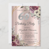 グリッタードリップバラ金ゴールドフローラ60誕生日 招待状 (正面)