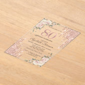 グリッタードリップバラ金ゴールドフローラ80誕生日 アクリル招待状 (レイダウン)