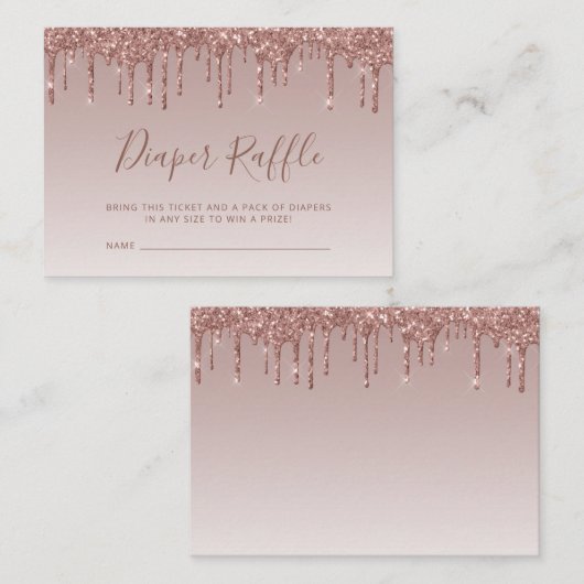 グリッタードリップバラ金ゴールドベビーシャワーおむつラッフル エンクロージャーカード (正面/裏面)