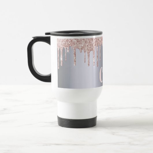 グリッタードリップバラ金ゴールド銀金属モノグラム トラベルマグ (左)