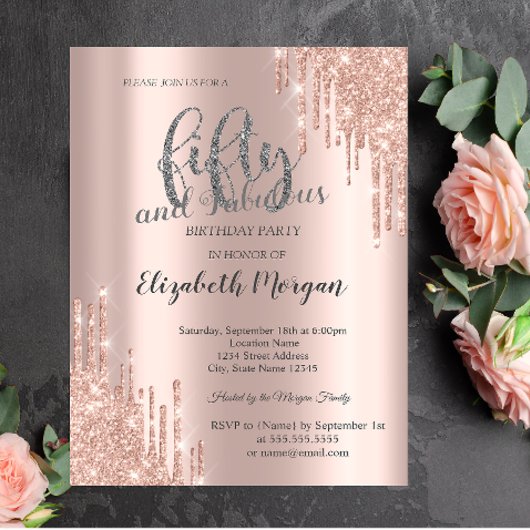 グリッタードリップバラ金ゴールド50th誕生日パーティー 招待状