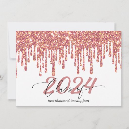 グリッタードリップバラ金ゴールド&ホワイト卒業写真 招待状 (裏面)